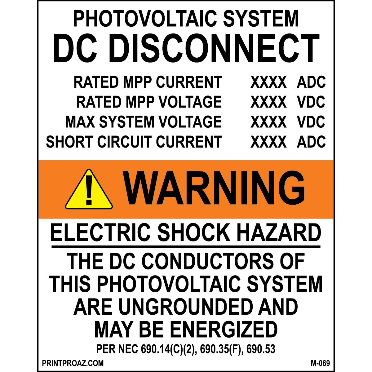 5X4 Aluminum Photovoltaic System DC Disconnect M-069