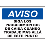 Spanish fall protection procedures safety sign for elevated workplace hazard areas