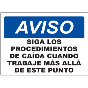 Spanish fall protection procedures safety sign for elevated workplace hazard areas