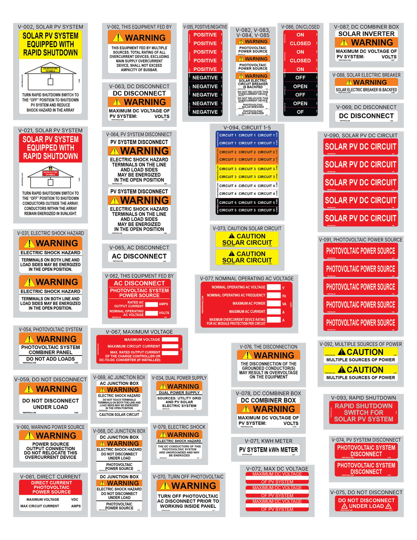 NEC 2020 Bundle Vinyl Decals Solar Labels