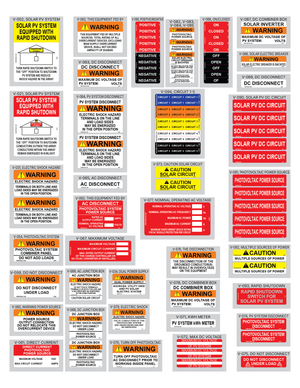 NEC 2020 Bundle Vinyl Decals Solar Labels
