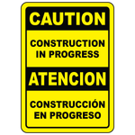 Bilingual caution construction in progress OSHA safety sign