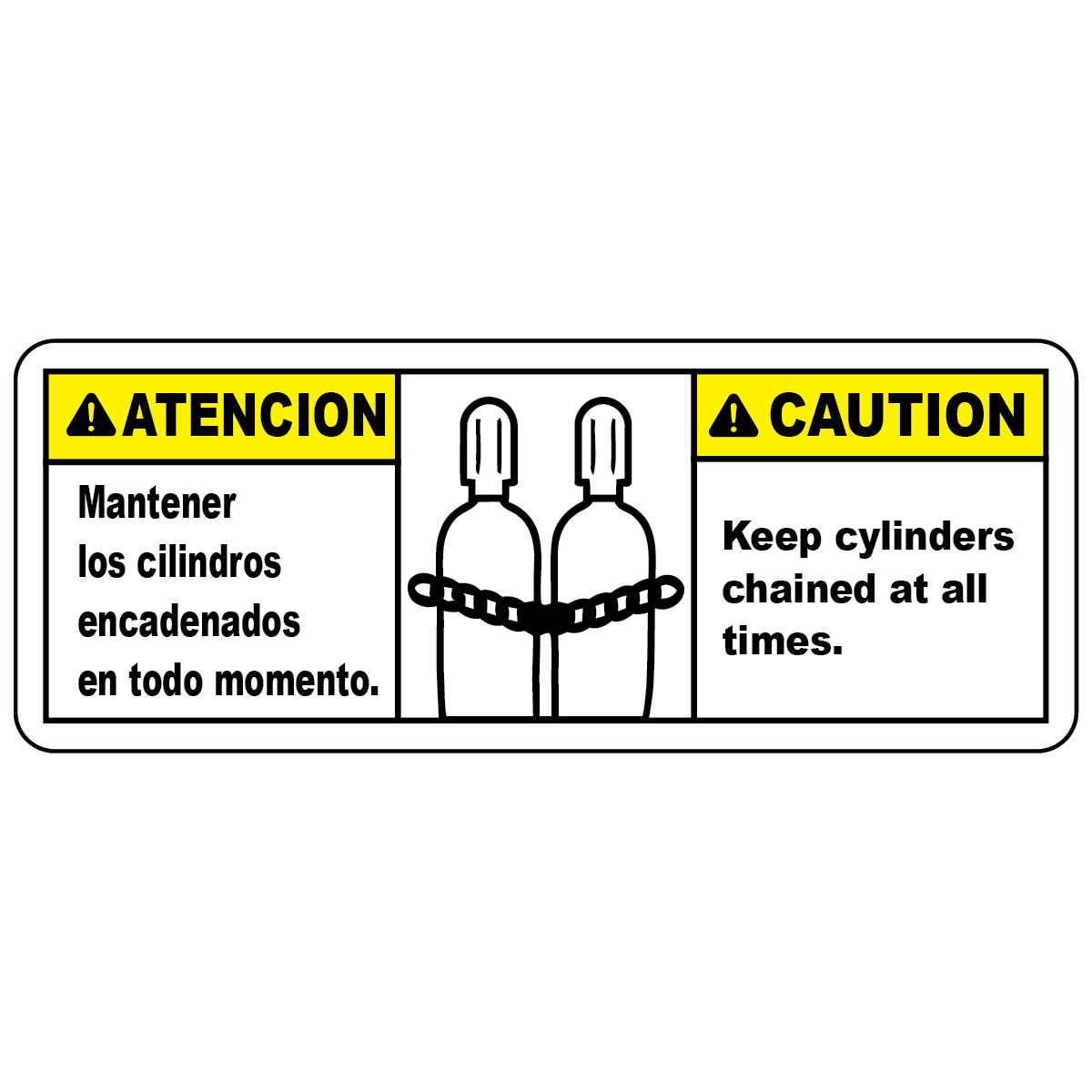 Bilingual cylinders must be chained safety sign with secure cylinder symbols