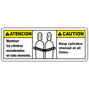 Bilingual cylinders must be chained safety sign with secure cylinder symbols