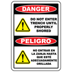 Bilingual danger do not enter trench safety sign vinyl aluminum