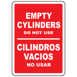 Bilingual empty cylinders do not use sign in English and Spanish for gas storage