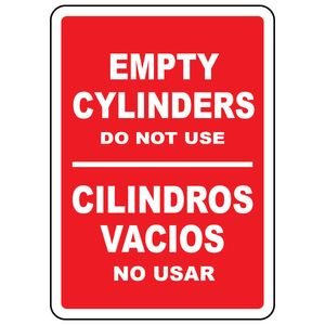Bilingual empty cylinders do not use sign in English and Spanish for gas storage