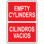 Bilingual empty cylinders sign in English and Spanish for gas storage identification