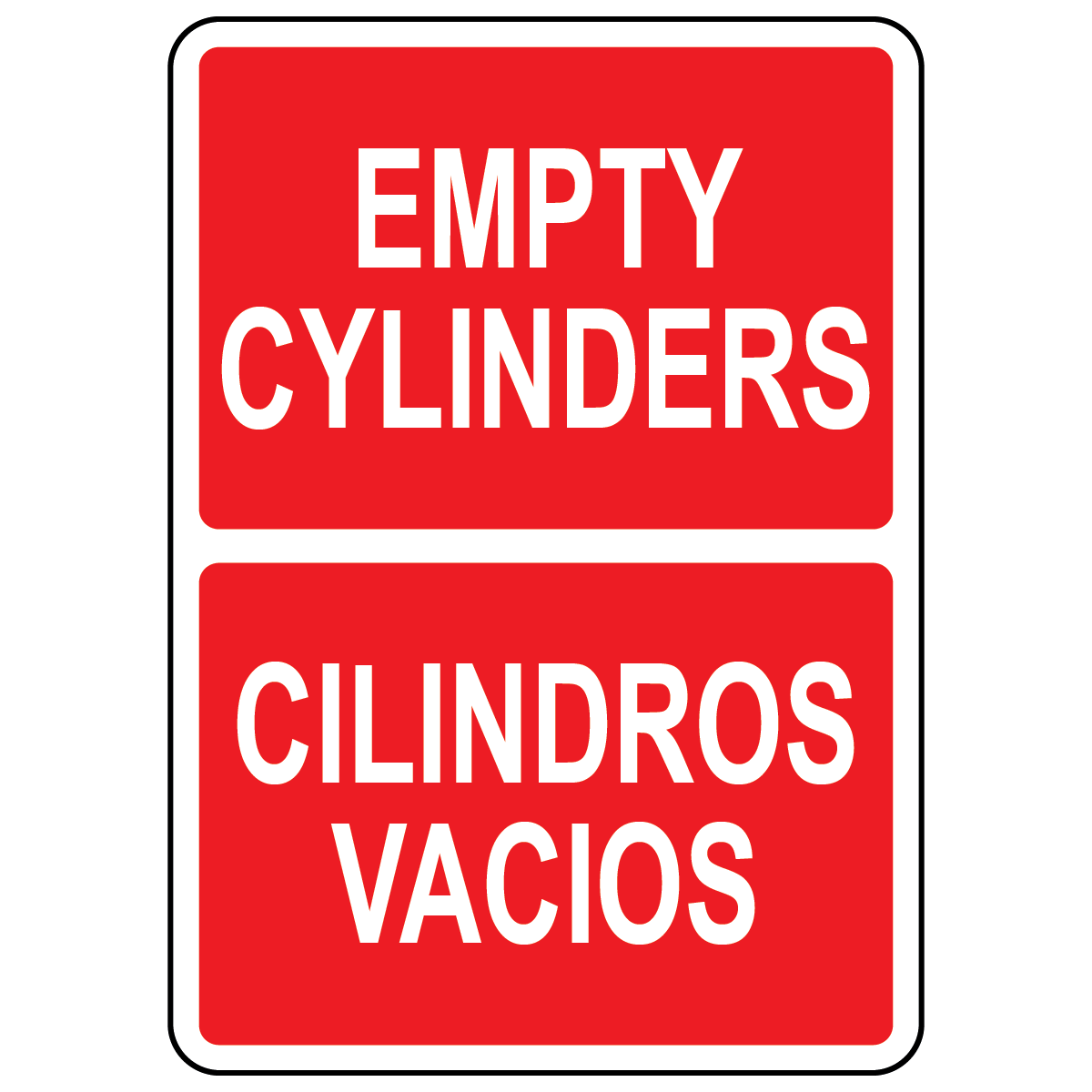 Bilingual empty cylinders sign in English and Spanish for gas storage identification
