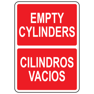 Bilingual empty cylinders sign in English and Spanish for gas storage identification