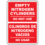 Bilingual empty nitrogen cylinders do not use sign in English and Spanish