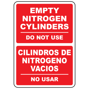 Bilingual empty nitrogen cylinders do not use sign in English and Spanish