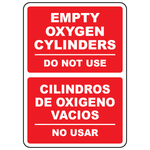 Bilingual empty oxygen cylinders do not use sign in English and Spanish