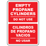Bilingual empty propane cylinders do not use sign in English and Spanish
