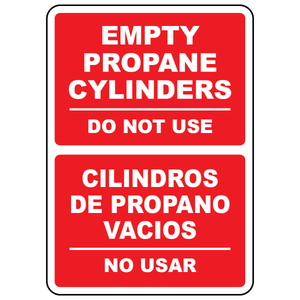Bilingual empty propane cylinders do not use sign in English and Spanish