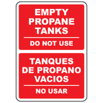 Bilingual empty propane tanks do not use sign in English and Spanish