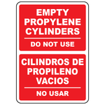 Bilingual empty propylene cylinders do not use sign in English and Spanish