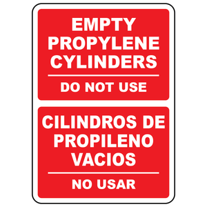 Bilingual empty propylene cylinders do not use sign in English and Spanish