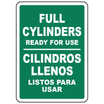 Bilingual full cylinders ready for use sign in English and Spanish