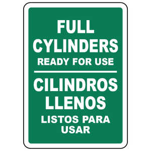 Bilingual full cylinders ready for use sign in English and Spanish