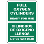 Bilingual full oxygen cylinders ready for use sign in English and Spanish