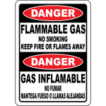 Bilingual flammable gas no smoking safety sign