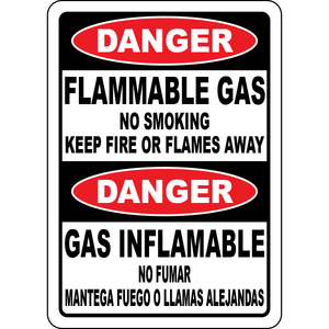 Bilingual flammable gas no smoking safety sign