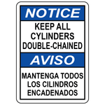 Bilingual keep all cylinders double chained safety sign in English and Spanish