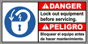 Danger lock out equipment bilingual safety sign