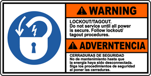 Warning lockout tagout bilingual safety sign