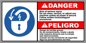 Danger lockout tagout bilingual safety warning sign
