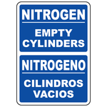 Bilingual nitrogen empty cylinders sign in English and Spanish for gas storage areas