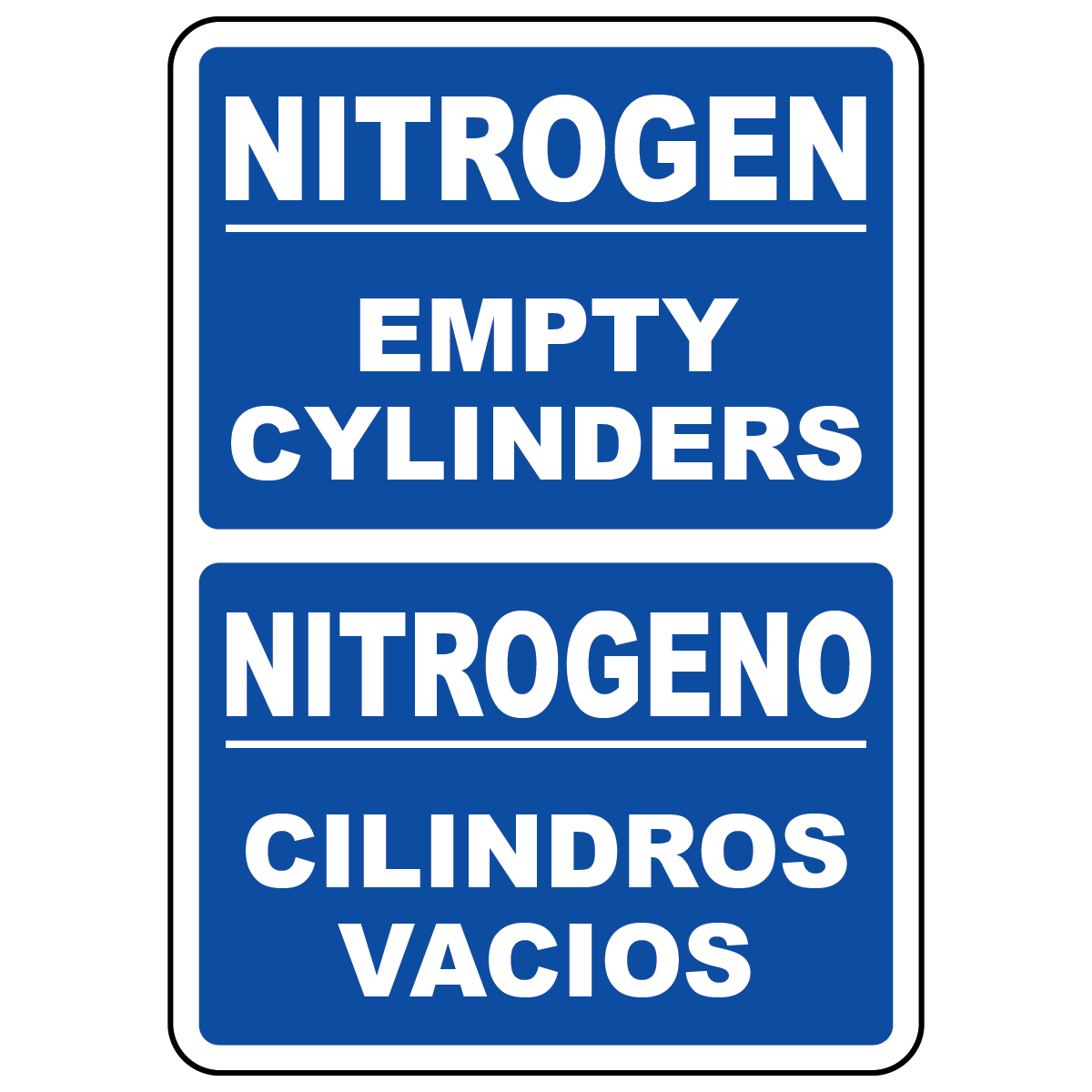 Bilingual nitrogen empty cylinders sign in English and Spanish for gas storage areas