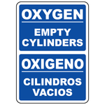 Bilingual nitrogen empty cylinders sign in English and Spanish for gas storage