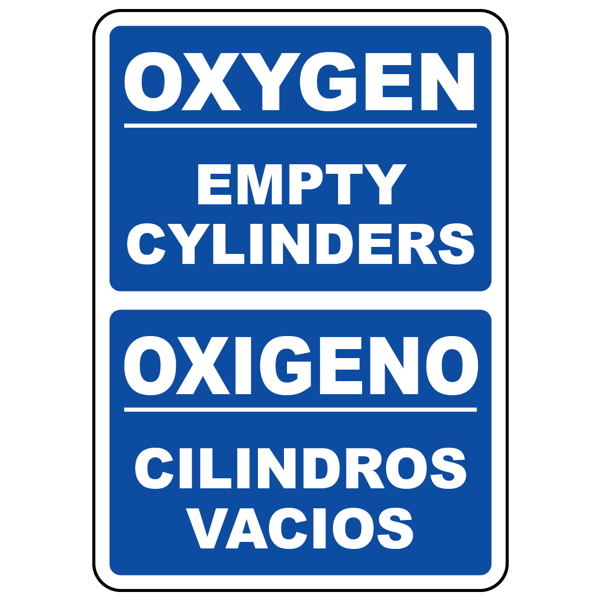 Bilingual nitrogen empty cylinders sign in English and Spanish for gas storage