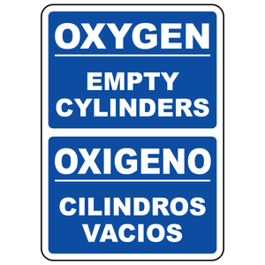 Bilingual nitrogen empty cylinders sign in English and Spanish for gas storage