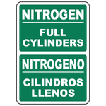 Bilingual nitrogen full cylinders sign in English and Spanish for gas storage