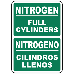 Bilingual nitrogen full cylinders sign in English and Spanish for gas storage