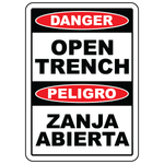 Bilingual danger open trench safety sign vinyl aluminum