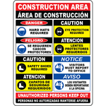 Bilingual construction PPE safety access warning sign