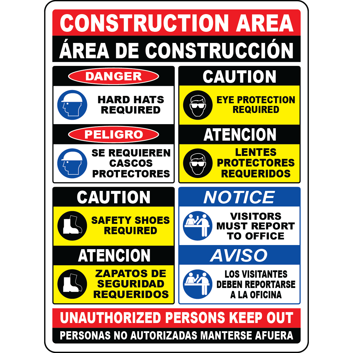 Bilingual construction PPE safety access warning sign