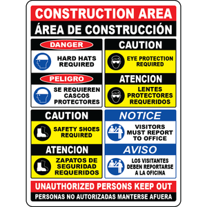 Bilingual construction PPE safety access warning sign