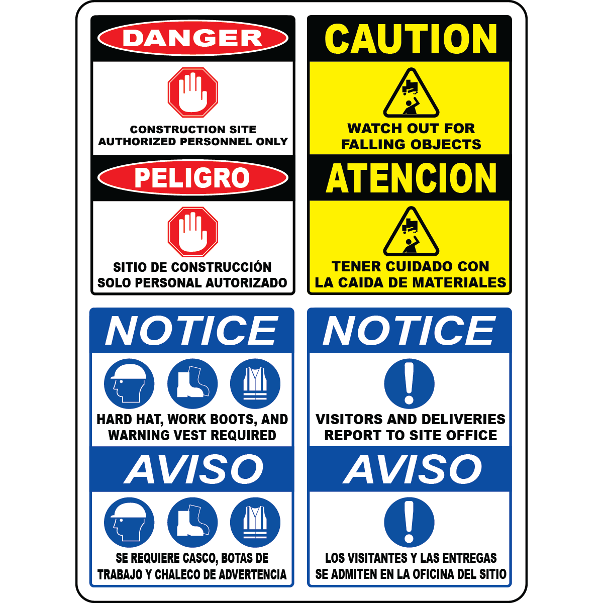 Bilingual construction PPE access warning sign