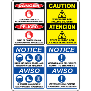 Bilingual construction PPE access warning sign