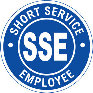 Short service employee vinyl hard hat safety sticker