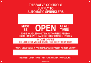 Custom Sprinkler Valve Open Signs, Metal, F-133