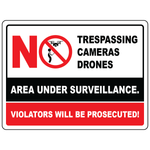 No trespassing camera drone surveillance warning sign