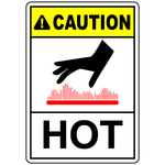 Caution hot label for high temperature surface warning