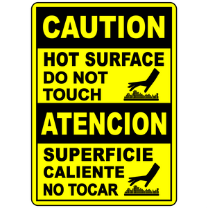 Bilingual caution hot surface label for burn hazard