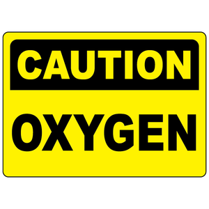 Caution oxygen safety sign for identifying oxygen gas storage and compressed gas handling areas